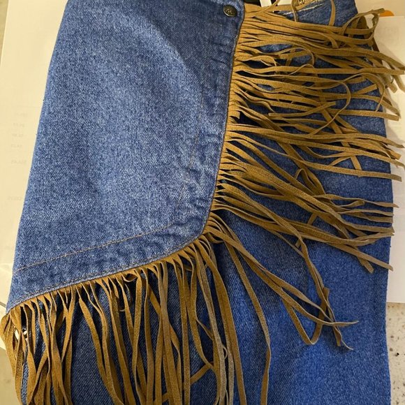 Retro WearWest  very Unique  high waist Jeans  7/8 with fringe apron attached - Picture 2 of 5